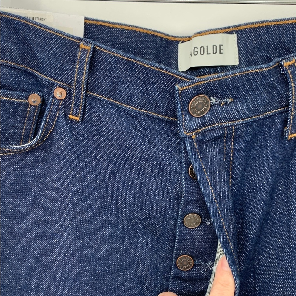 Agolde 90s Pinch Waist long jeans denim Reissue dark button fly high rise new 31 - Picture 3 of 7